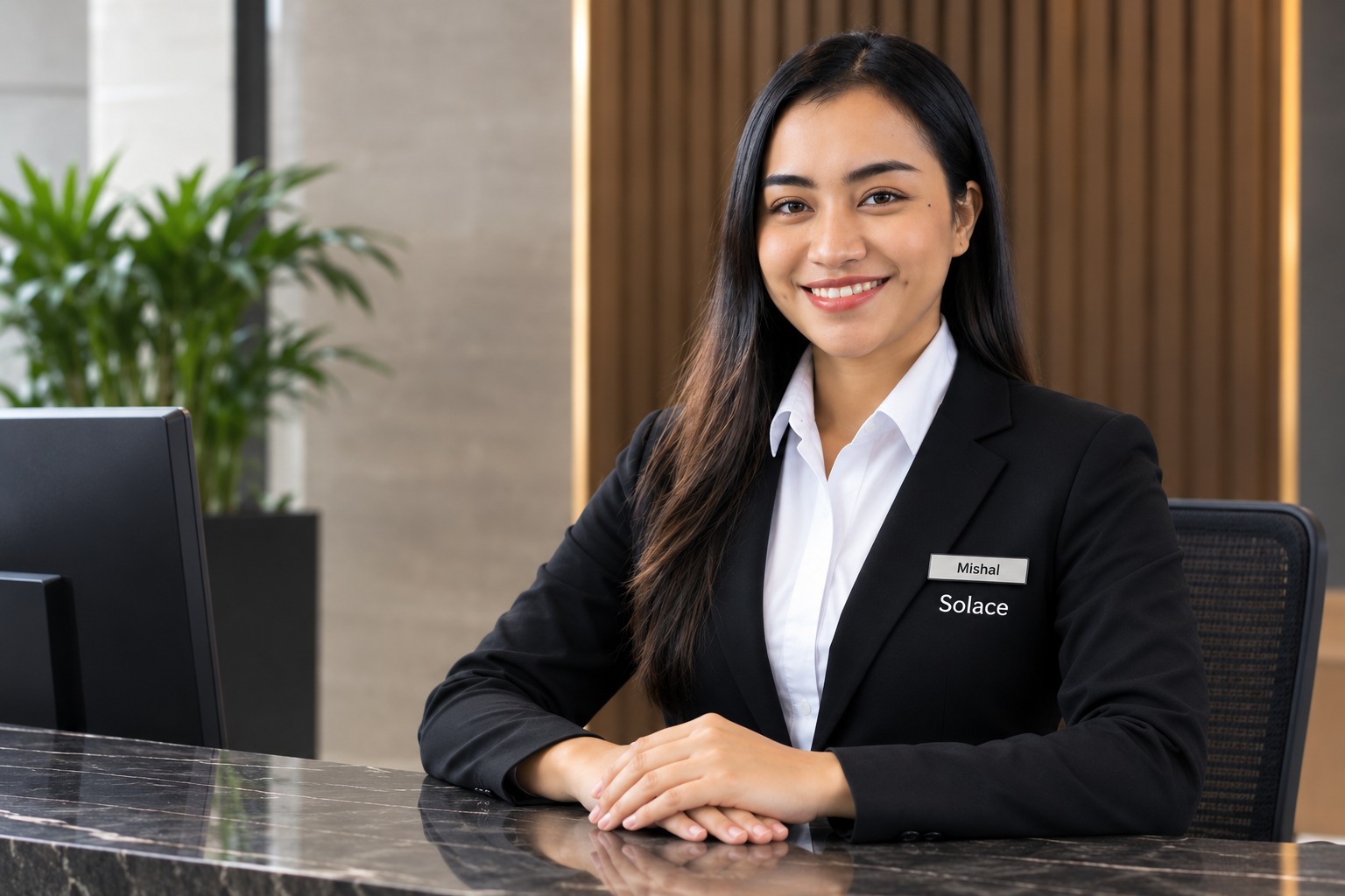 Solace front of house team member at a reception desk