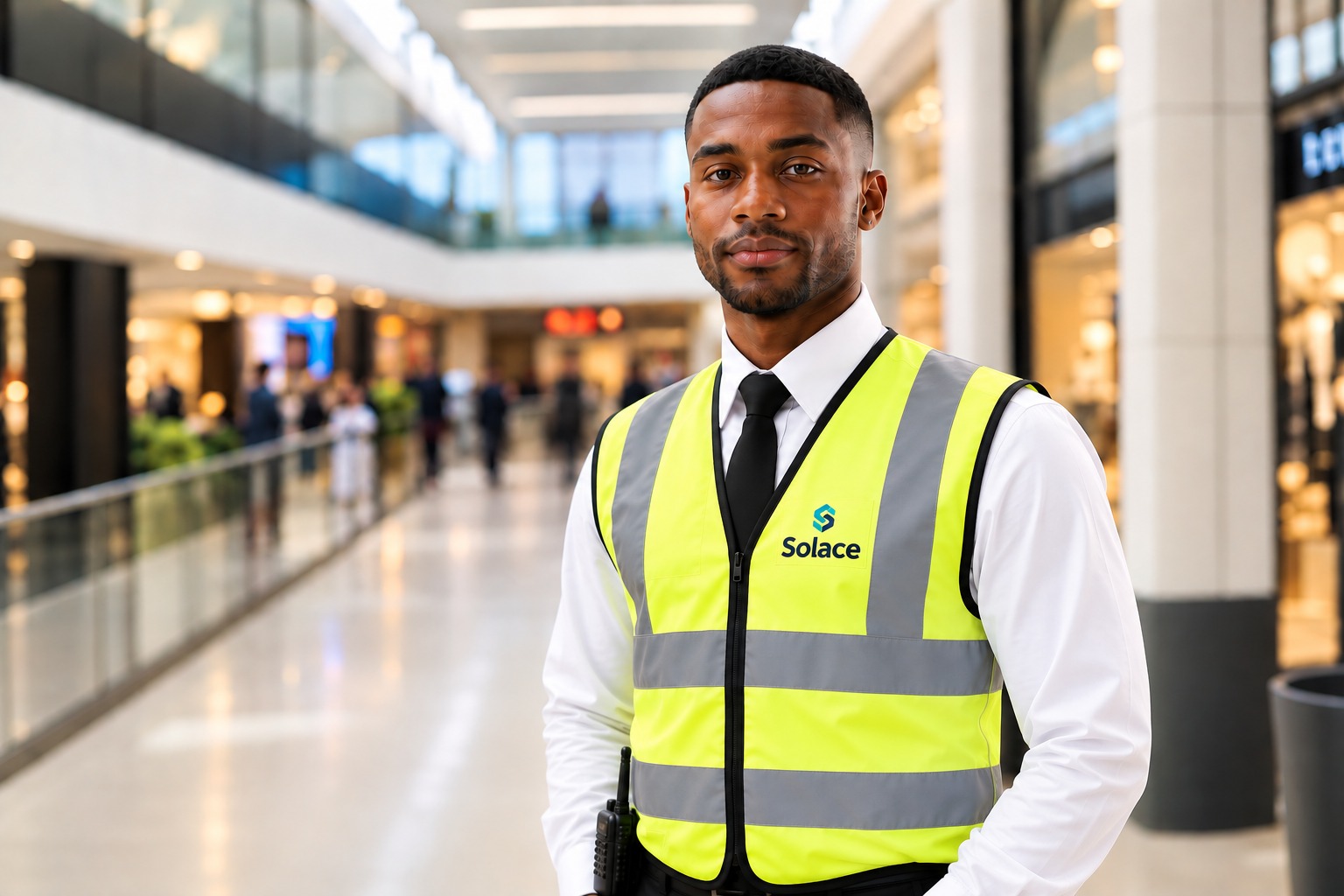 Solace security officer on patrol inside a shopping centre